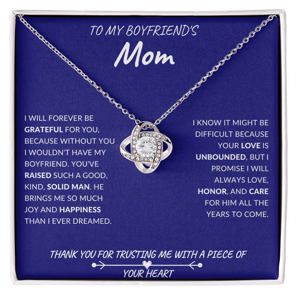 Boyfriend's Mom Gift - You're One Amazing Mom - Love Knot Necklace 14K White Gold Finish / Standard Box