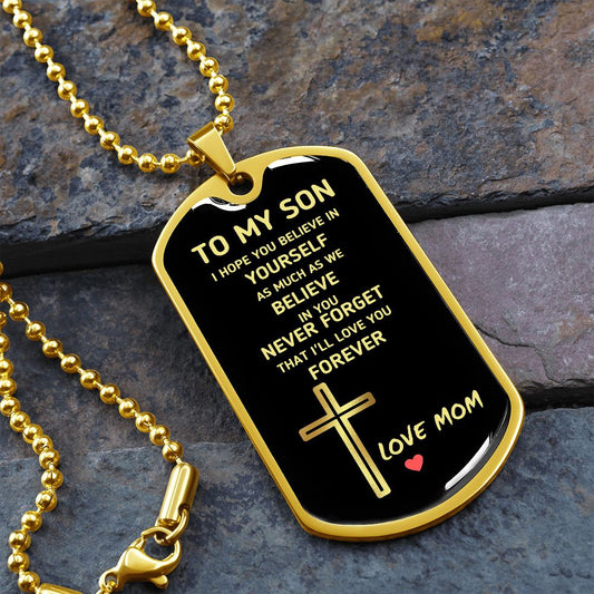 To My Son Love Mom Dog Tag Necklace (G)